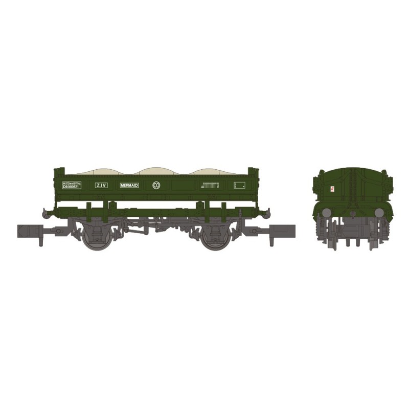 E87513 - 14T 'Mermaid' Side Tipping Ballast Wagon BR Departmental Olive Green