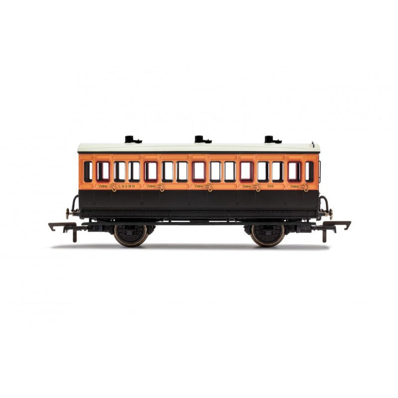 R40108 - LSWR, 4 Wheel Coach, 3rd Class, Fitted Lights, 302 - Era 2