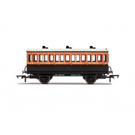 R40108 - LSWR, 4 Wheel Coach, 3rd Class, Fitted Lights, 302 - Era 2