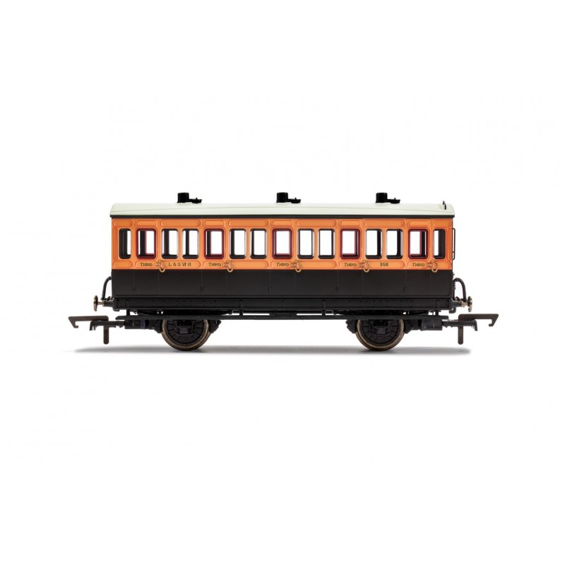 R40108A - LSWR, 4 Wheel Coach, 3rd Class, Fitted Lights, 308 - Era 2