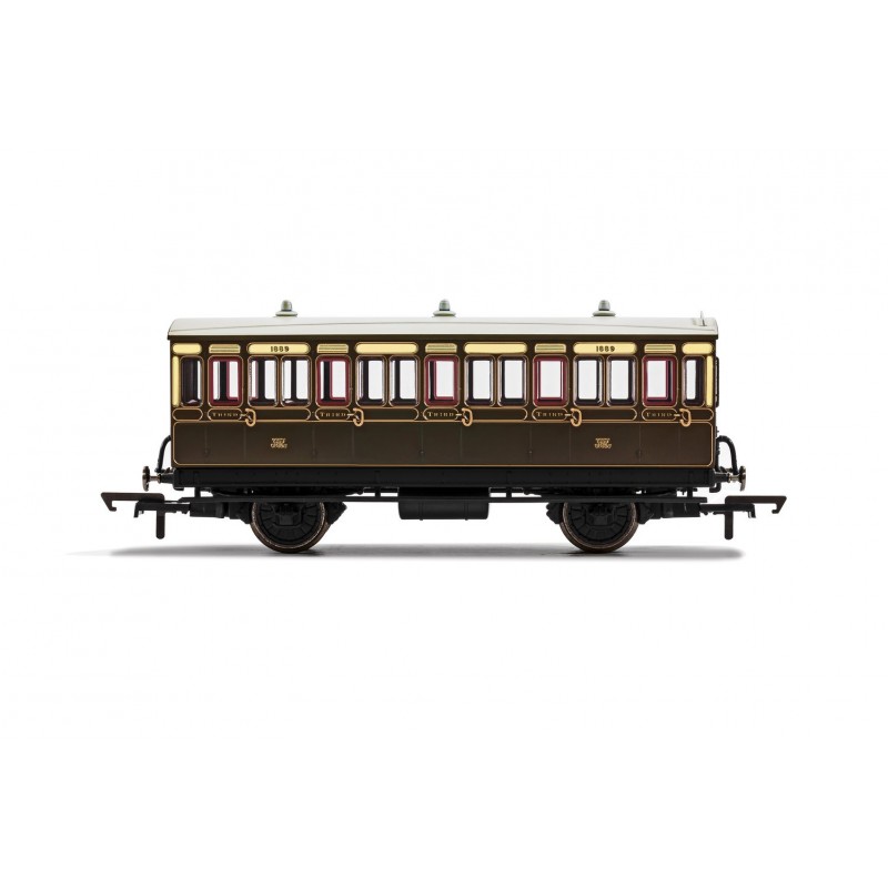 R40112 - GWR, 4 Wheel Coach, 3rd Class, Fitted Lights, 1889 - Era 2/3