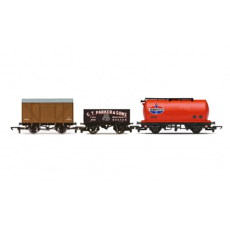 R60048 - RailRoad Triple Wagon Pack, Mixed Wagons with Box Van - Era 3