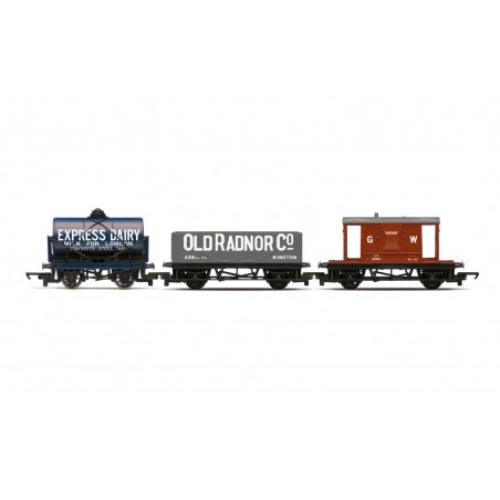 R60047 - RailRoad Triple Wagon Pack, Mixed Wagons with Brake Van - Era 3