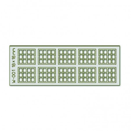 PW-001 - 10 pcs 18X16mm 12 Pane Laser-Cut Windows H0/00