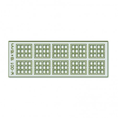 PW-001 - 10 pcs 18X16mm 12 Pane Laser-Cut Windows H0/00