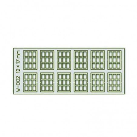 PW-002 - 12 pcs 12X17mm 9 Pane Laser Cut Windows H0/00