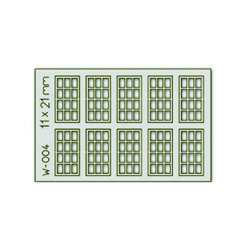 PW-004 - 10pcs 11X21mm 12 Pane Laser-Cut Windows H0/00