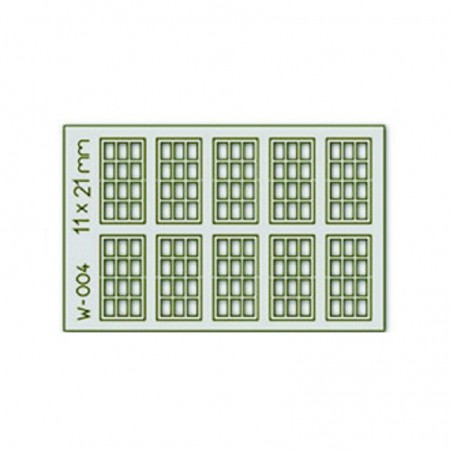 PW-004 - 10pcs 11X21mm 12 Pane Laser-Cut Windows H0/00