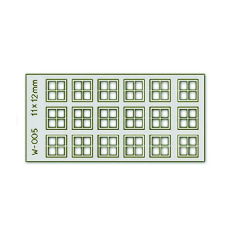 PW-005 - 18 pcs 11X12mm 4 Pane Laser-Cut Windows H0/00