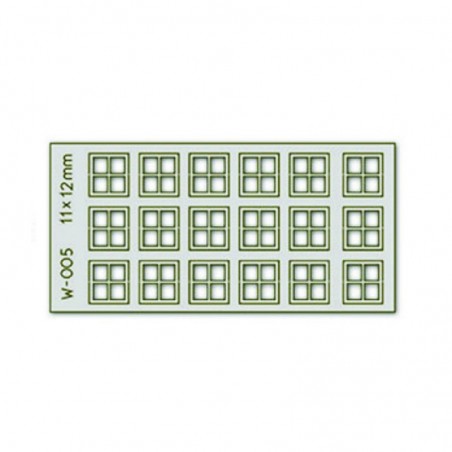 PW-005 - 18 pcs 11X12mm 4 Pane Laser-Cut Windows H0/00