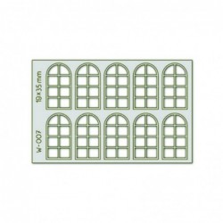 PW-007 - 10 pcs 19X35mm 8 Pane Arched Windows H0/00