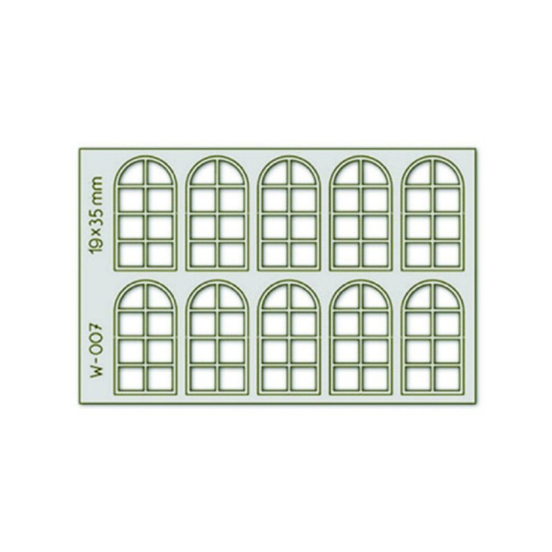 PW-007 - 10 pcs 19X35mm 8 Pane Arched Windows H0/00