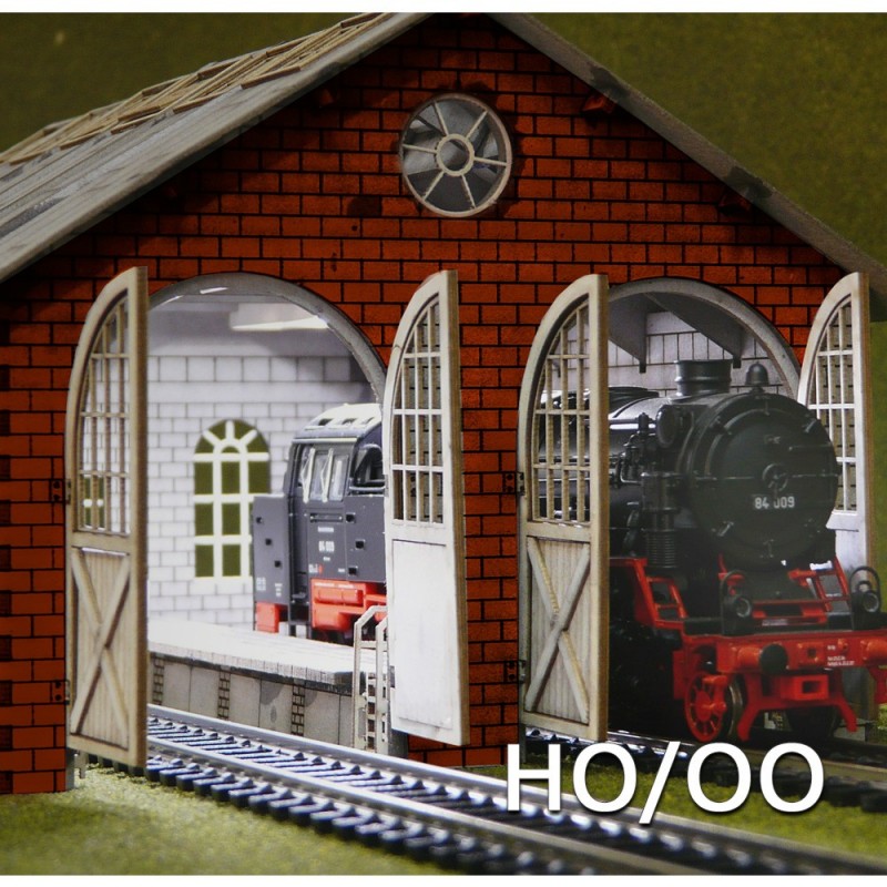 PLS-009 - H0-00 Double Engine Loco Shed Laser-Cut Kit