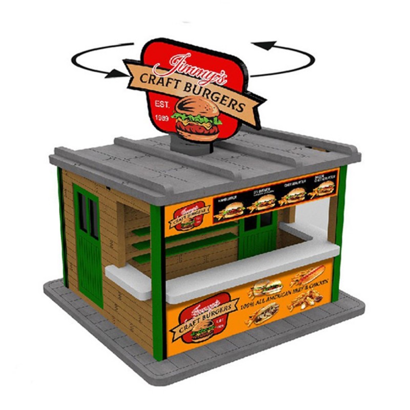 PLS-046 - O Scale Jimmy's Burger Booth w/Rotating Banner and Illumination