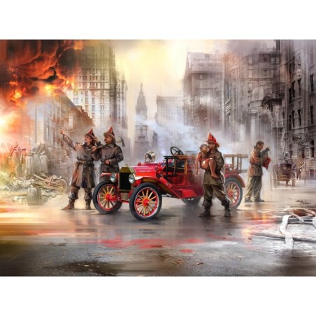 ICM35606 - Model T 1914 Fire Truck with 4 Crew Figures, Boy & Cat