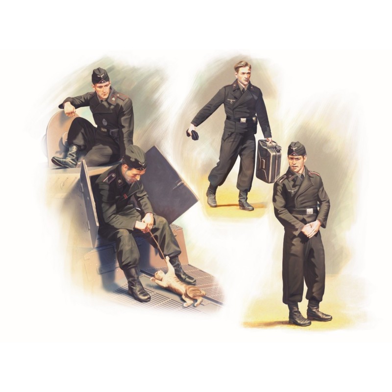 ICM35614 - German Armoured Vehicle Crew (1941-1942) 4 Figures & Cat