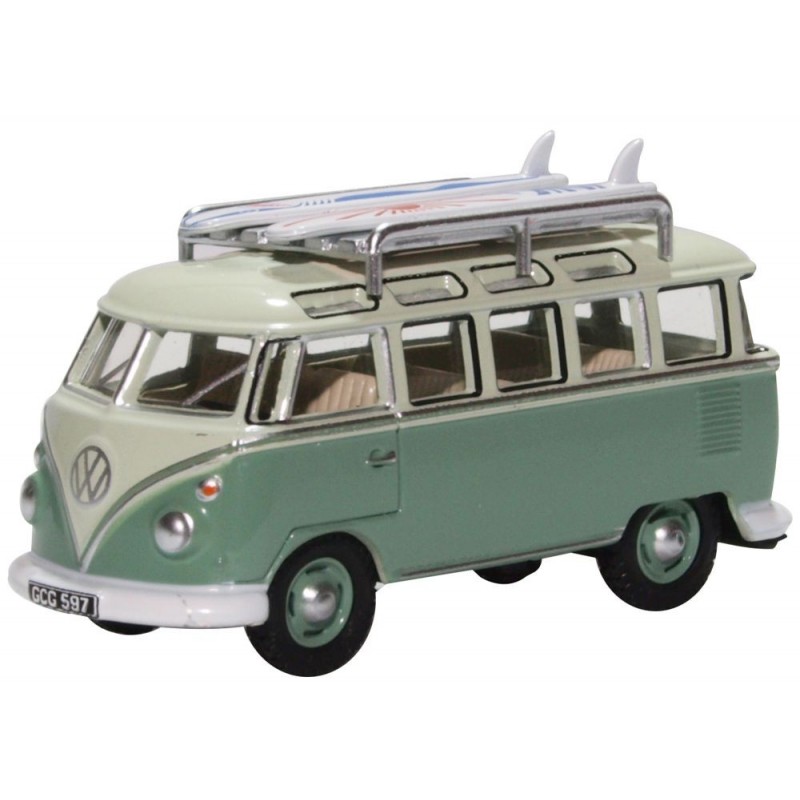 76VWS005 - VW T1 Samba Bus/Surfboards Turquoise/Blue White
