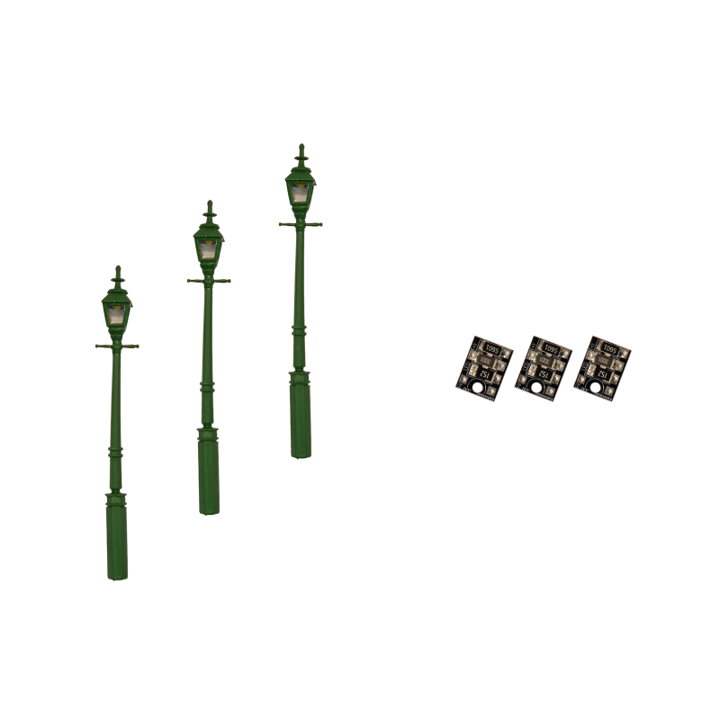 LML-GSGR - 4mm Scale Gas Street/Platform Lamps – Green (3 pack)