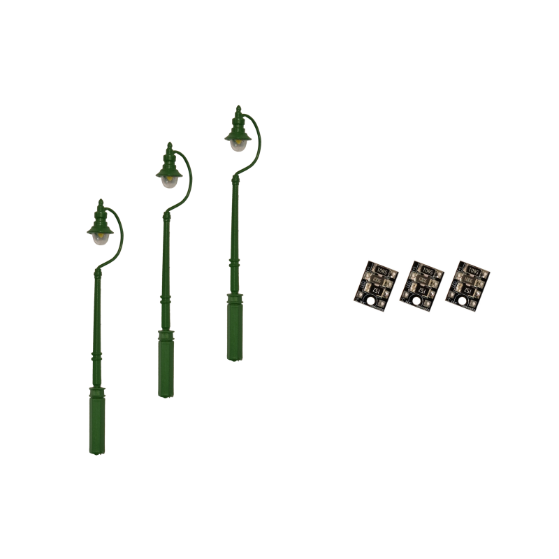LML-SSGR - 4mm Scale Swan-Neck Street/Platform Lamps – Green (3 pack)