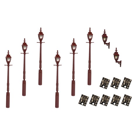 LML-VPGMR - 4mm Scale Gas Lamps Value Pack – Maroon (2x Wall Lamps, 6x Street/Platform Lamps)