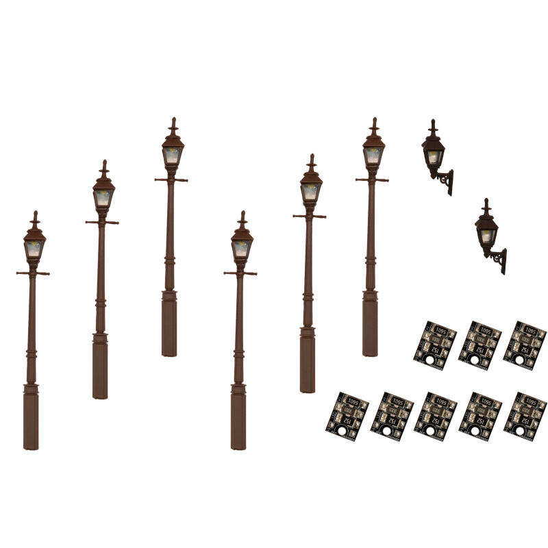 LML-VPGBK - 4mm Scale Gas Lamps Value Pack – Black (2x Wall Lamps, 6x Street/Platform Lamps)