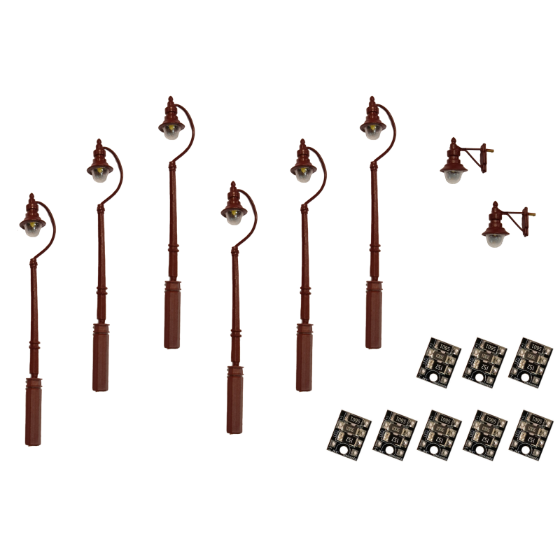 LML-VPSMR - 4mm Scale Swan-Neck Lamps Value Pack – Maroon (2x Wall Lamps, 6x Street/Platform Lamps)