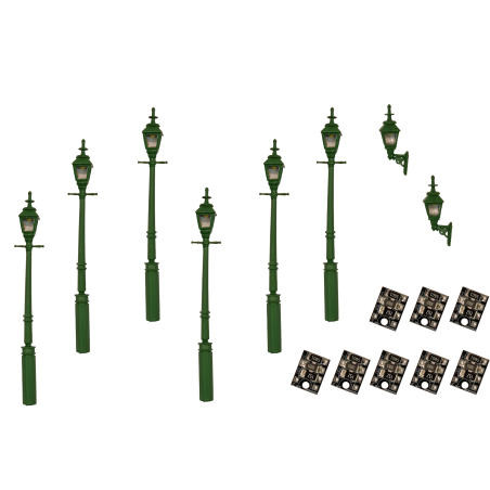 LML-VPGGR - 4mm Scale Gas Lamps Value Pack – Green (2x Wall Lamps, 6x Street/Platform Lamps)