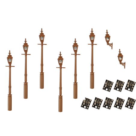 LML-VPGBN - 4mm Scale Gas Lamps Value Pack – Brown (2x Wall Lamps, 6x Street/Platform Lamps)