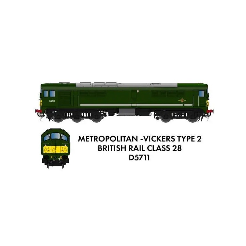 905002 - Class 28 D5711 BR Green With Small Yellow Panel - DCC Ready