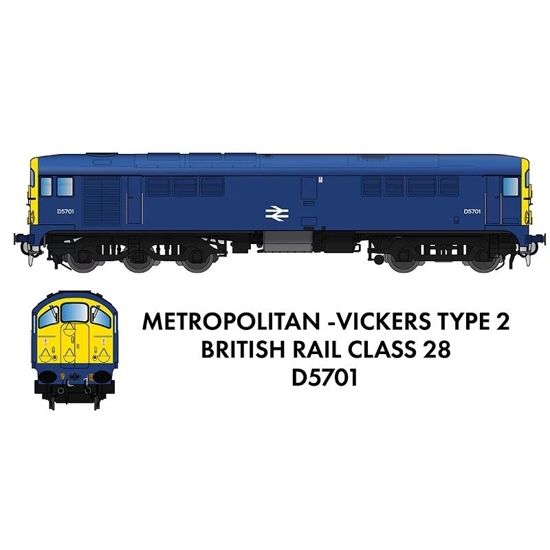 905006 - Class 28 D5701 BR Blue With Full Yellow Ends - DCC Ready