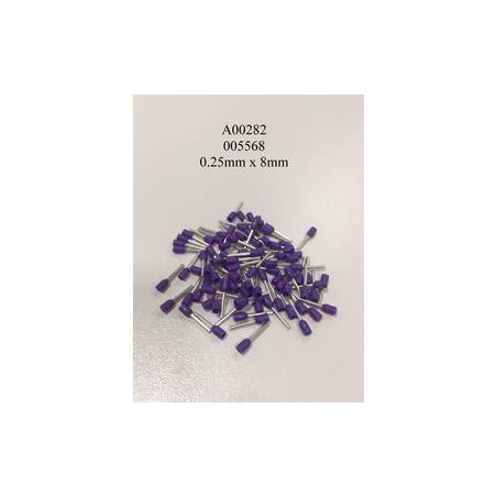 0.25mm x 8mm Insulated Violet Ferrules (100 Per Pack)