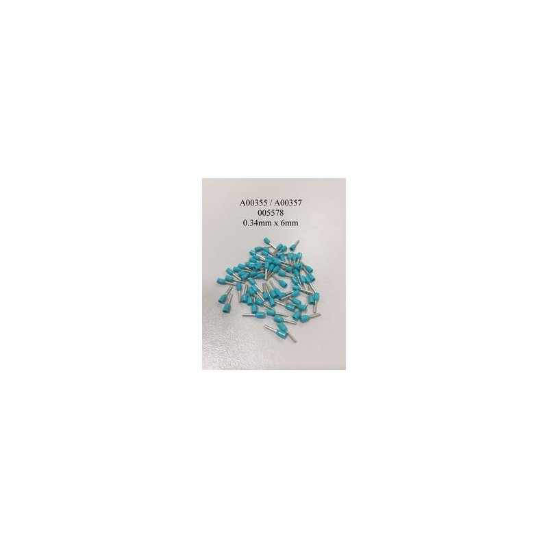 0.34mm x 6mm Insulated Turquoise Ferrules (100 Per Pack)