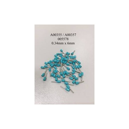 0.34mm x 6mm Insulated Turquoise Ferrules (100 Per Pack)