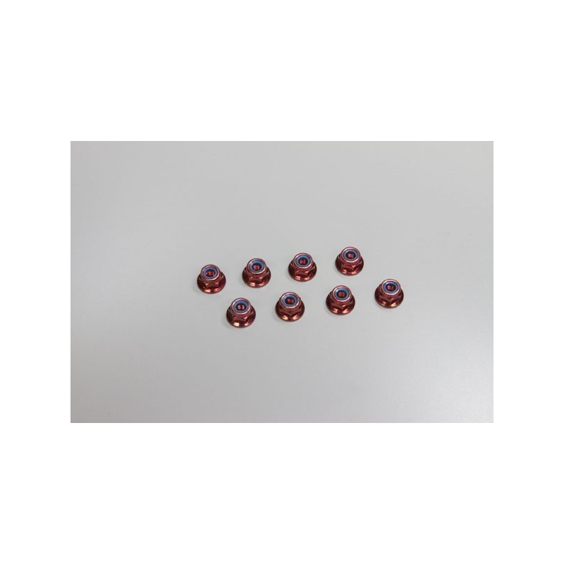 K.1-N4056FN-R - Nylon Lock Flanged Steel Nuts Red M4x5.6mm (8) Kyosho
